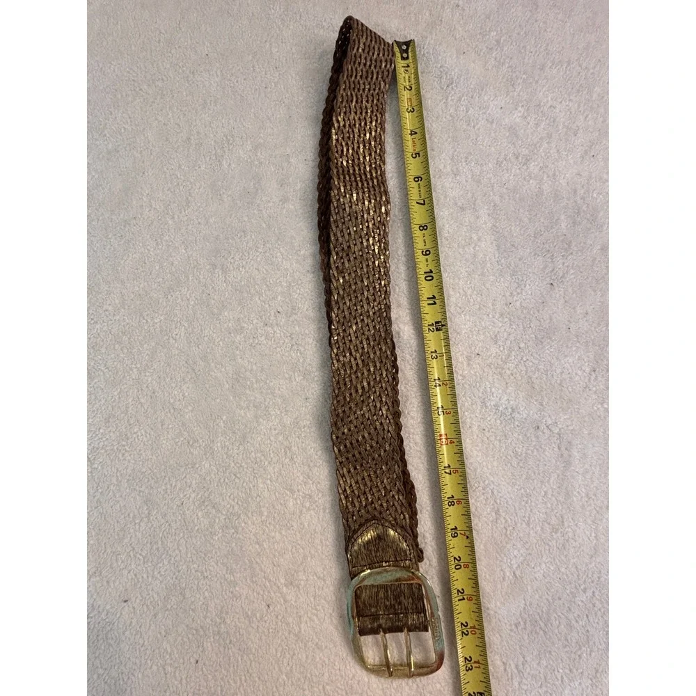 Guess‎ Vintage Braided Leather Belt Metallic Bronze Gold Woven Wide XL 910017